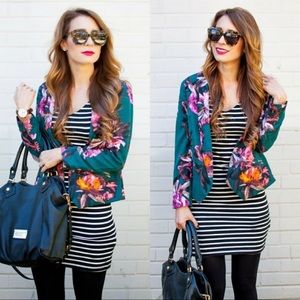 Anthropologie CARTONNIER Rihan Floral Green Blazer Open Front size 8